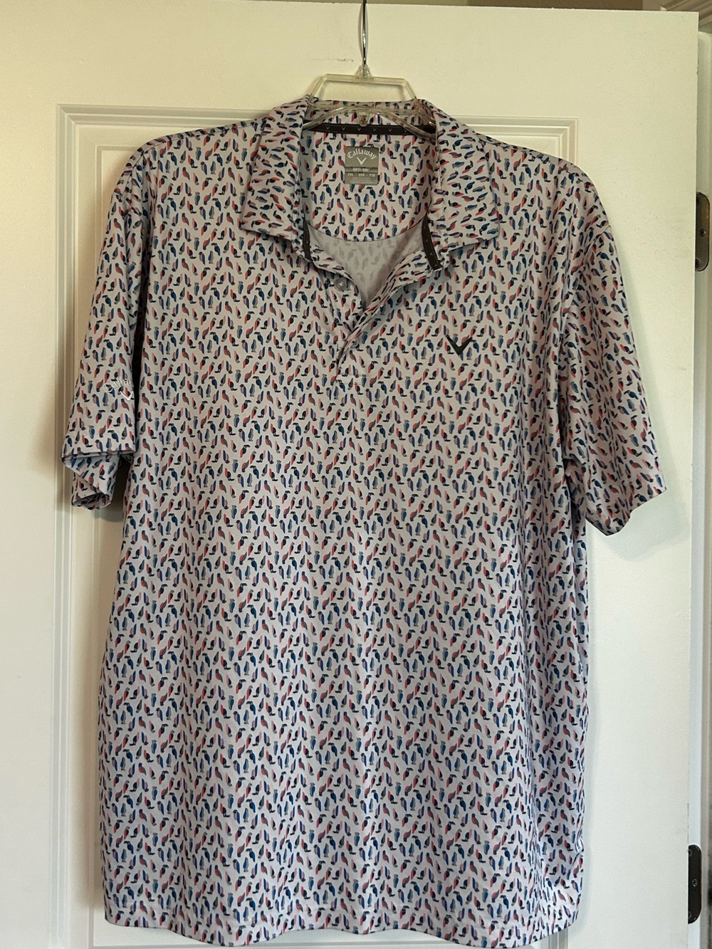 Callaway Men's Polo in White  with Navy & Coral Print